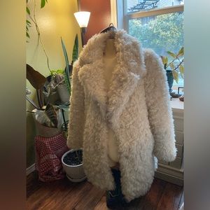 Cream Nasty Gal faux fur mid length coat size small